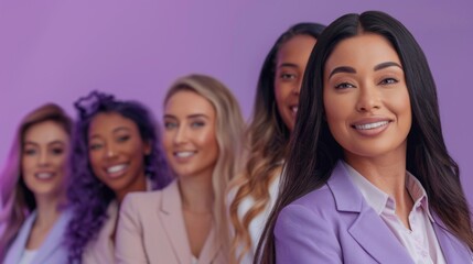 A group of women are smiling for the camera. They are all wearing pink clothing. Scene is happy and friendly