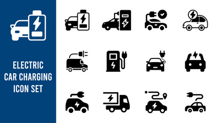 Electric car charging icon set, Vector illustration