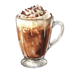 hot chocolate in watercolor illustration style, isolated vector on white background