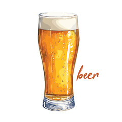 beer in watercolor illustration style, isolated vector on white background