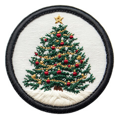 Christmas tree Design Embroidered Patch isolated on transparent background