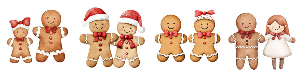 Fototapeta premium Gingerbread cookies in festive attire on a white isolated background.,Transparent background.