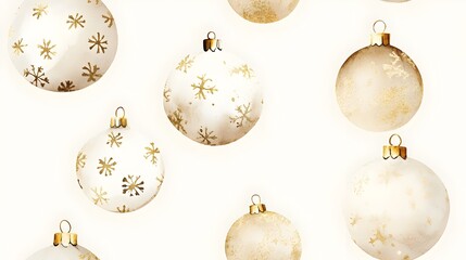 Fototapeta premium Elegant watercolor Christmas ornaments with golden touches floating effortlessly on a light cream background