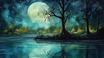 a forest night scene