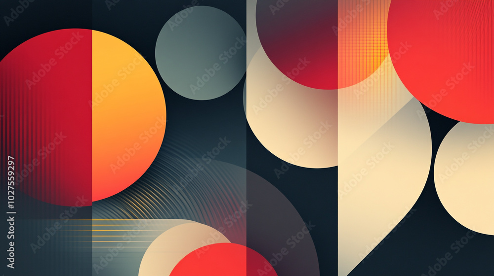 Poster Colorful abstract shapes and patterns creating a modern design with circles and curves