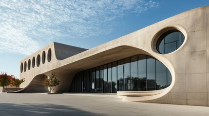 A public building designed with postmodern architectural elements, breaking conventional design norms.