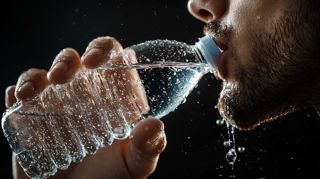 Photorealistic Man Drinking Water from Plastic Bottle