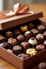 Gift Box of Gourmet Chocolates Featuring Nuts, Swirls, and Patterns for The Sweetest Day
