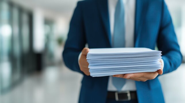 A consultant s hand handing over a stack of reports to a client during a business review meeting, handing business reports, client consulting