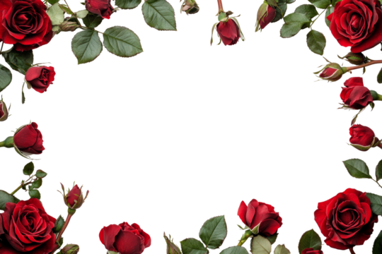 A beautiful arrangement of red roses with green leaves on a black background, perfect for floral designs.