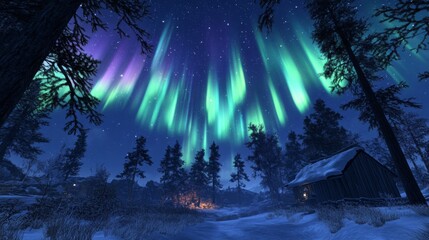 Obraz premium Mesmerizing Northern Lights Over Snowy Landscape