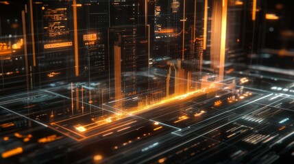 Futuristic Data Visualization in Orange and Black