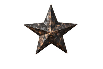 Obraz premium A rustic metal star decoration with a weathered texture, isolated on a white background.