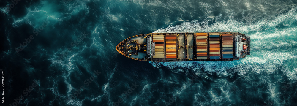 Wall mural aerial view of a cargo ship with containers on the sea, a business and global trade concept. aerial,