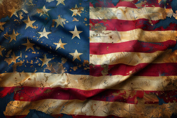 Fototapeta premium Illustration depicting the USA presidential election, featuring symbolic elements like ballots, the White House, and campaign materials, capturing the electoral process and political engagement.