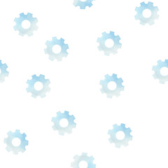Seamless pattern with gears, blue ecology watercolor illustration on white background. For wrapping paper, textile, wallpaper, packaging, fabric