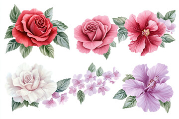 Set of watercolor roses