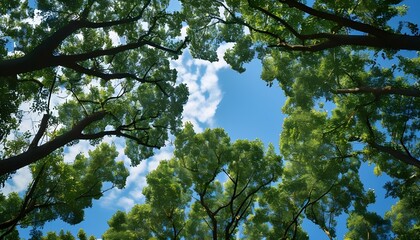 Fototapeta premium Lush Green Treets Under Clear Blue Sky