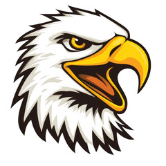 Fototapeta premium Bald Eagle Mascot: A powerful and majestic Bald Eagle head mascot, with a fierce expression, sharp beak, and piercing yellow eyes. Perfect for sports teams, brands, and patriotic designs. 