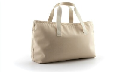 A stylish beige tote bag with sturdy handles showcases minimalist design and versatility