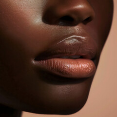 Close-up of lips with matte red, pink, purple, brown lipstick highlighting its soft texture and natural shine. Texture of female lips.