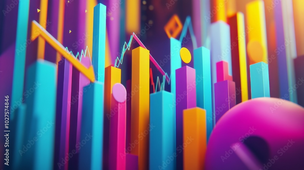 Poster colorful abstract graphs with 3d elements