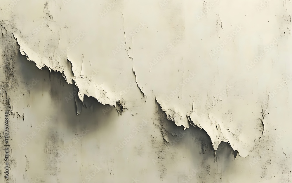 Aufkleber A peeling wall with textured layers, showcasing a blend of cream and gray colors, adding a rustic and weathered effect.