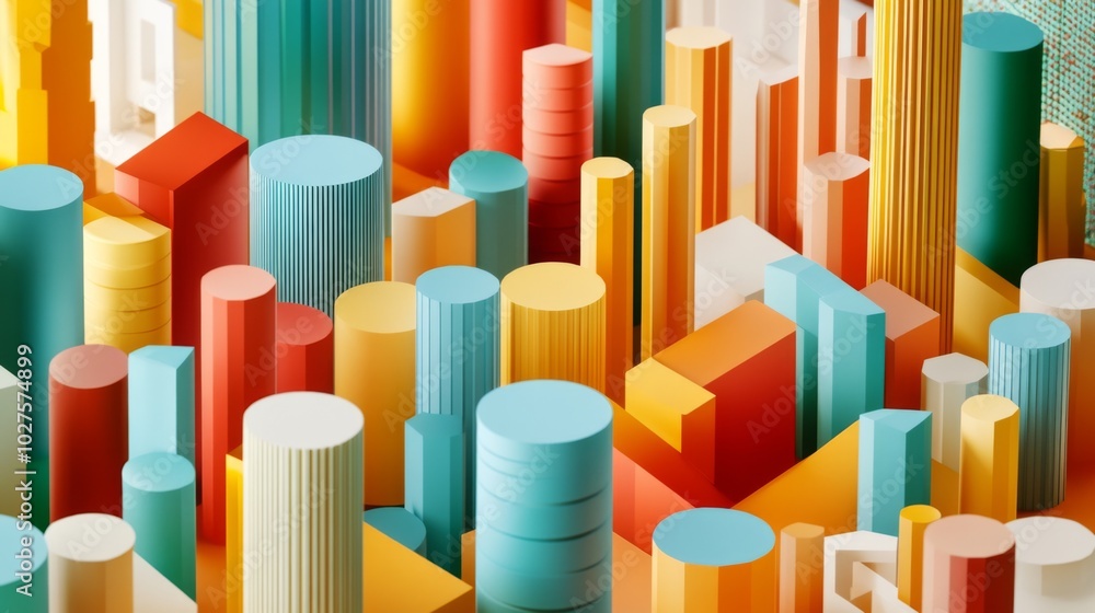 Poster colorful abstract geometry with 3d shapes and patterns