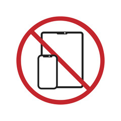 Isolated prohibition sign electronic gadget, cellphone, notebook, tablet are not allowed
