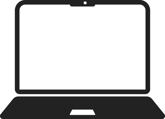 Pictogram outline of black laptop, notebook, computer with blank screen in a white background 