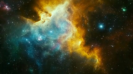Fototapeta premium Stunning Galactic Nebula in Vibrant Colors of Gold and Teal