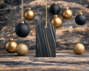 Sleek Black and Gold Christmas Gift Tag with Minimalist Design, Modern Elegant Holiday Wrapping Decoration