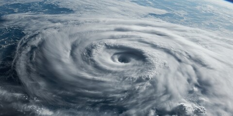 Satellite image showcasing the eye of a massive hurricane swirling dramatically in the Earth's atmosphere, displaying nature's fierce and formidable power.