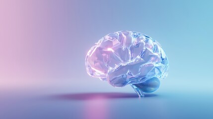 A stylized, translucent brain with soft glowing lights, set against a gradient background, symbolizing creativity and intelligence.