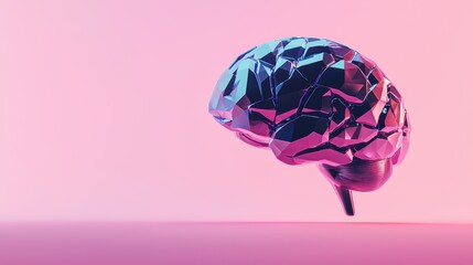 A stylized, geometric brain model against a vivid pink background, symbolizing creativity and intelligence.
