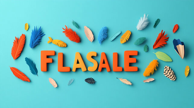 Colorful paper leaves arranged around the word 'FLASH SALE' on a blue background.