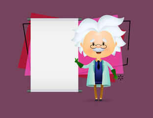 Elderly laboratory scientist holding presentation. Smart gray-haired man pointing at screen. Can be used for topics like medicine, education, chemistry