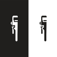 Vintage construction wrench for gas and builder plumbing pipe or body shop mechanic spanner repair tool in monochrome style isolated