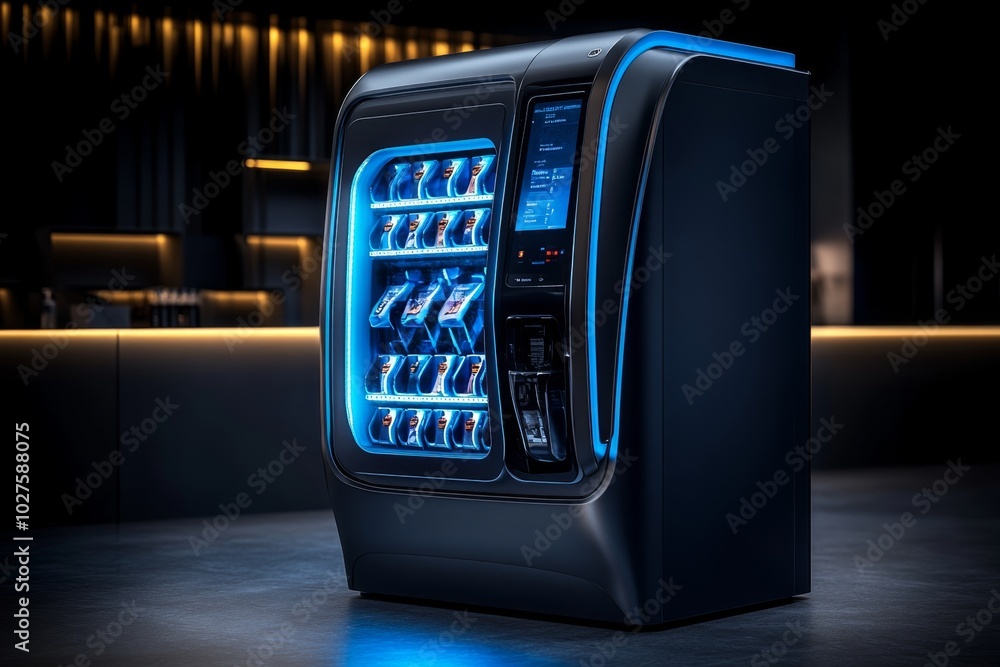 Aufkleber futuristic loyalty rewards vending machine, where customers can redeem points by scanning a digital 