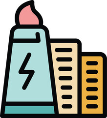 This colorful icon represents a power plant generating electricity for a city, highlighting the concept of urban energy consumption
