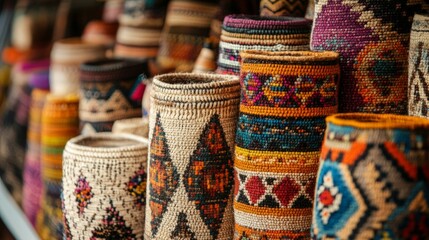 A close-up of traditional crafts from various cultures displayed together, symbolizing unity in diversity