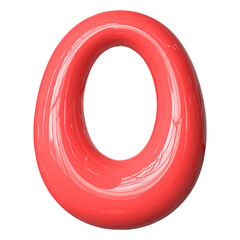 Bubble Letter O Font Red 3D Render