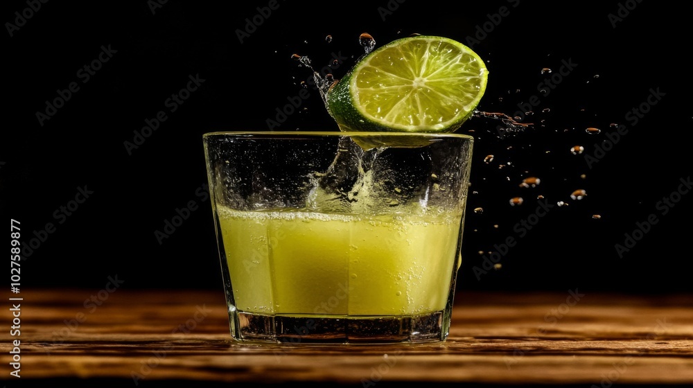 Poster Refreshing Lime Drink with Splash Effect