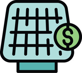 This icon represents a solar panel with a dollar sign, illustrating the cost of solar energy