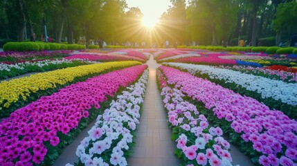 Obraz premium Vibrant Floral Allée in Blooming Spring Garden