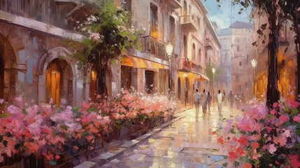 the landscape of the city streets on a spring day