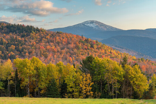colorful foliage at sunset in the Adirondack mountains