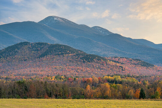 colorful foliage at sunset in the Adirondack mountains