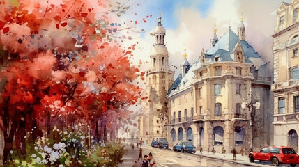 Fototapeta premium the landscape of the city streets on a spring day