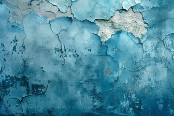 A blue painted wall with peeling paint on it